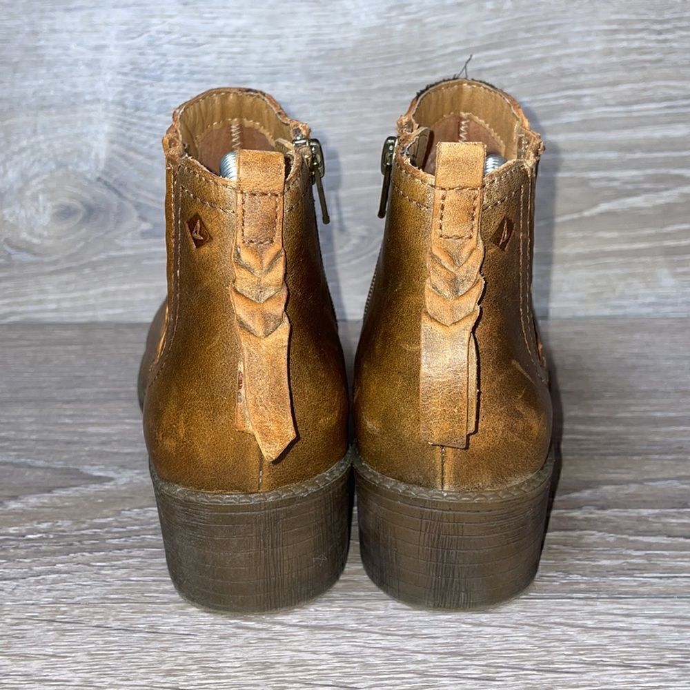 Sperry Juniper Bree Tan Leather Women’s Size 5.5M Side Zip Ankle Bootie - Picture 4 of 11